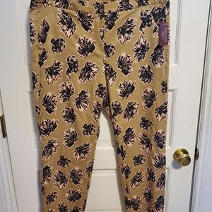 Lane Bryant Tan Pink Black Floral High Waist Straight Leg Ankle Pants Size 16
